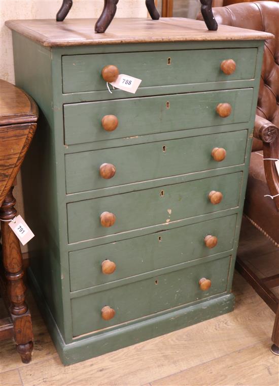 A six drawer painted pine chest W.60cm